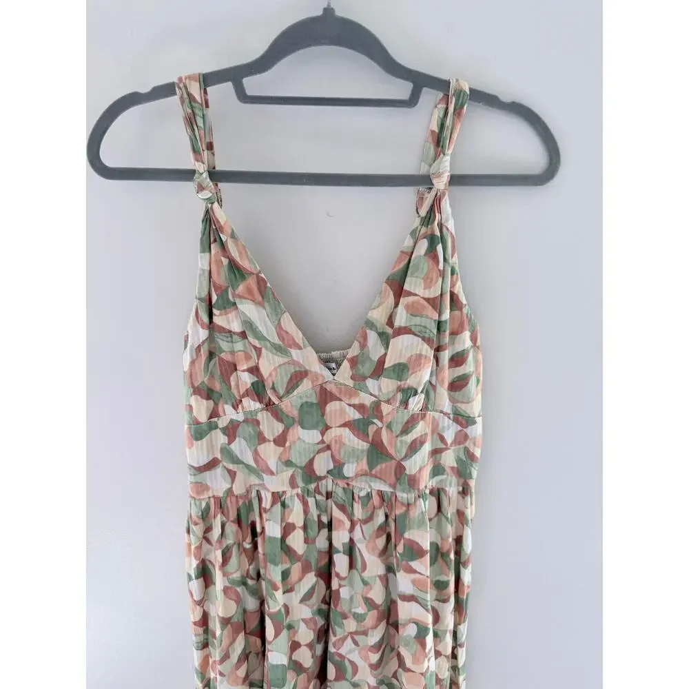 Abercrombie & Fitch Knotted Strap Maxi Green Pink Floral V-neck Dress-Size S